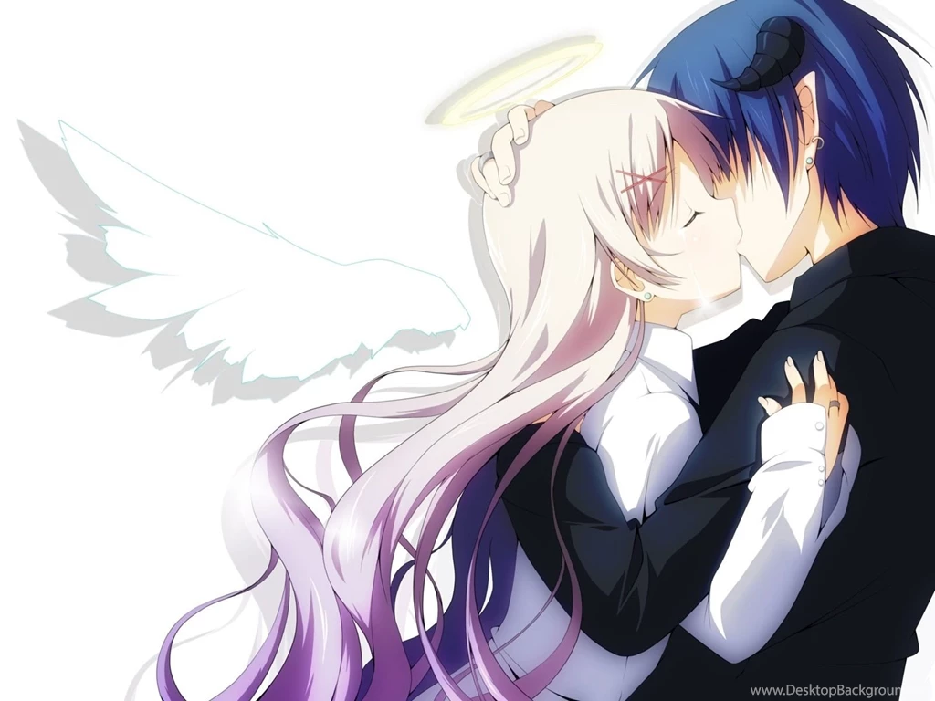 Download Wallpapers 1600x1200 Wings, Boy, Girl, Kiss, Angel ...