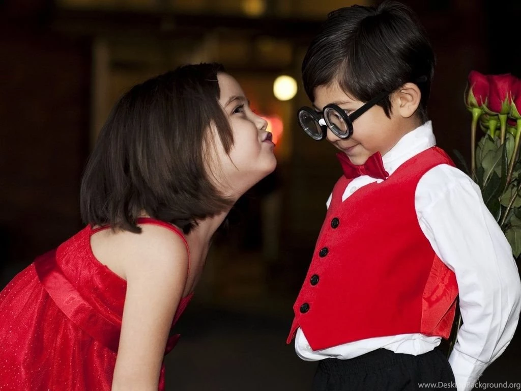 1024x768 Funny, Children, Kids, Kiss, Roses, Boy, Girl, Glasses ...