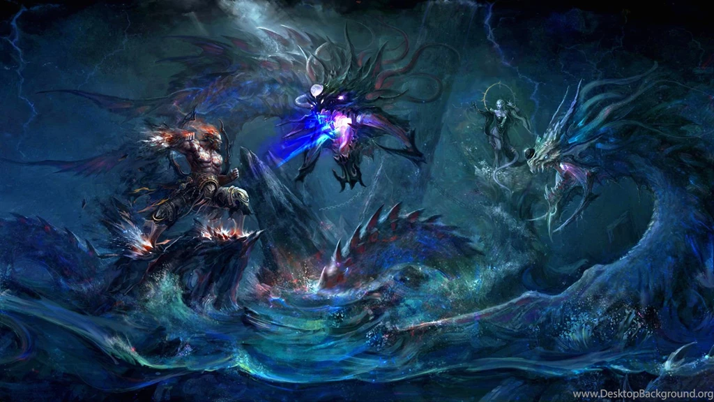 Dark, Fantasy, Warrior, Dragon, Women, Ocean, Magic :: Wallpapers