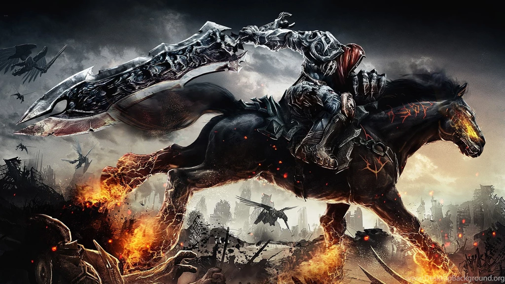 Download Wallpapers 3840x2160 Darksiders, War, Horse, Fire, City 4K ...