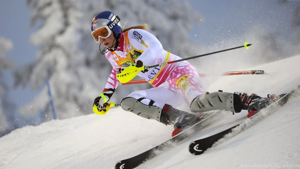 Download Wallpapers 2560x1440 Lindsey Vonn, Skiing, Descent, Stick ...