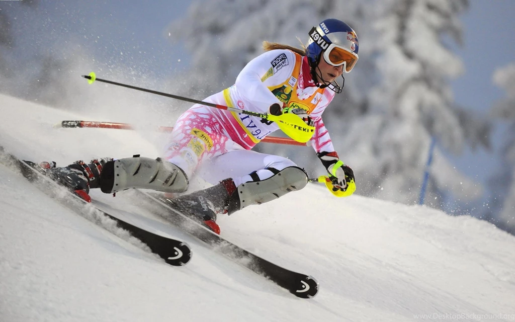 Lindsey Vonn Skiing Descent Stick Snow