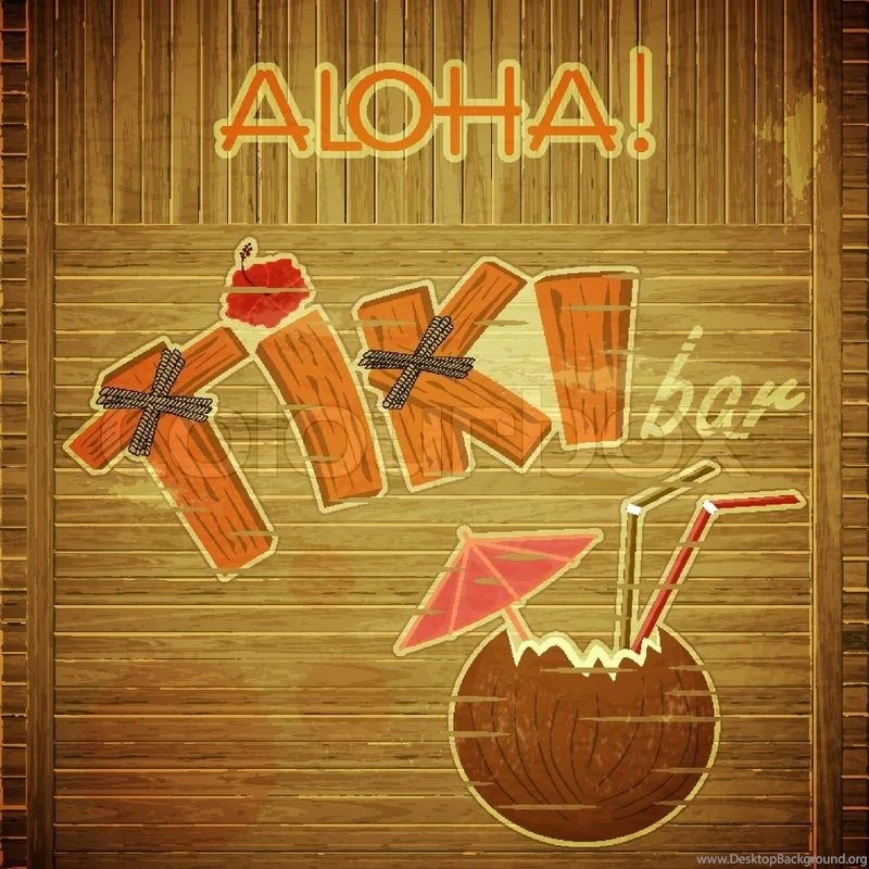 Vintage Hawaiian Postcard Retro Design Tiki Bar Menu On Wooden ...