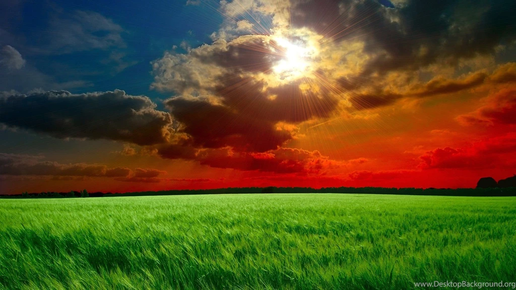 Wallpapers Green Field And Red Sky 1920 X 1080 Full Hd   1920 X ...
