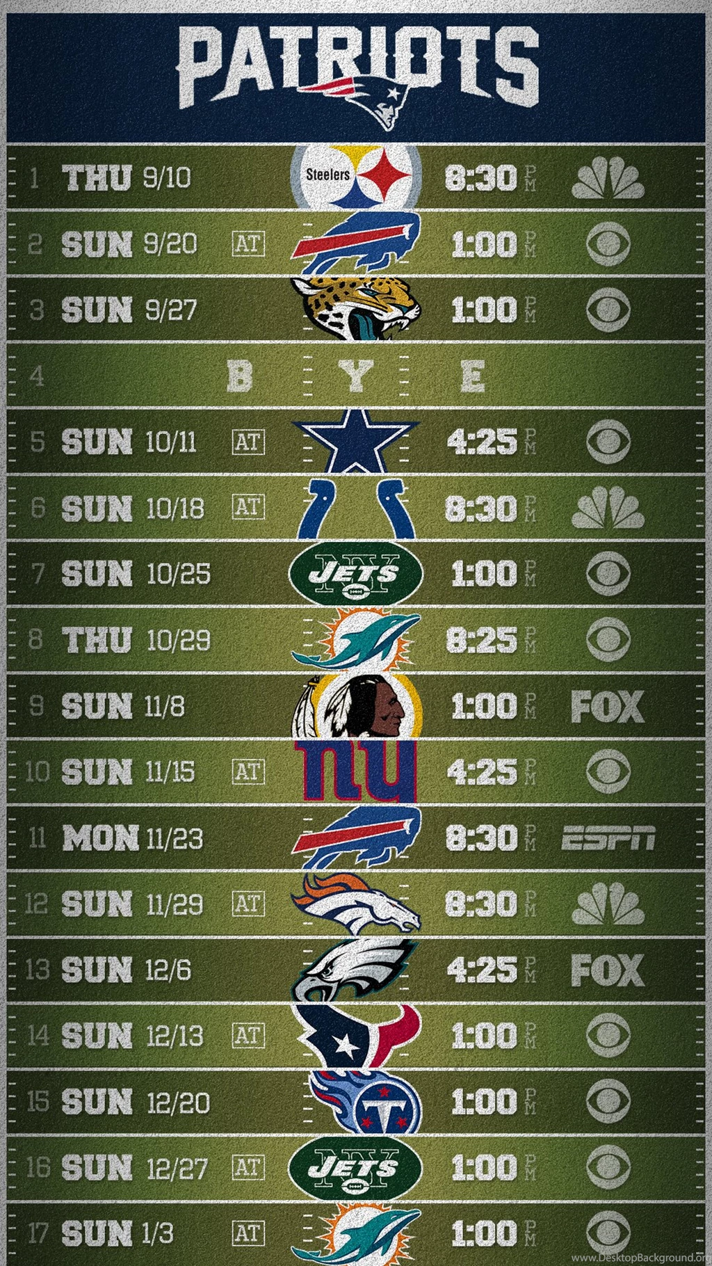 Patriots 2015 Mobile Schedule Wallpapers (credit To /u/dbeat Who ...