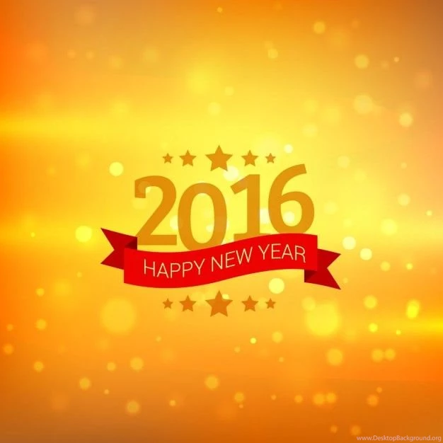Happy New Year Card In Golden Bokeh Backgrounds Vector