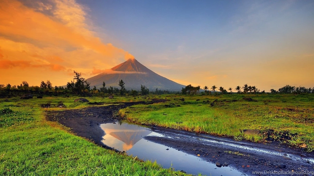 Landscape, Volcano, Stream, Smoke, Philippines Wallpapers HD