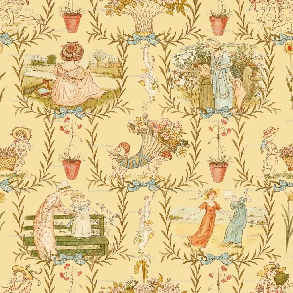 Kate Greenaway Toile ~ Language Of The Flowers Fabric ...