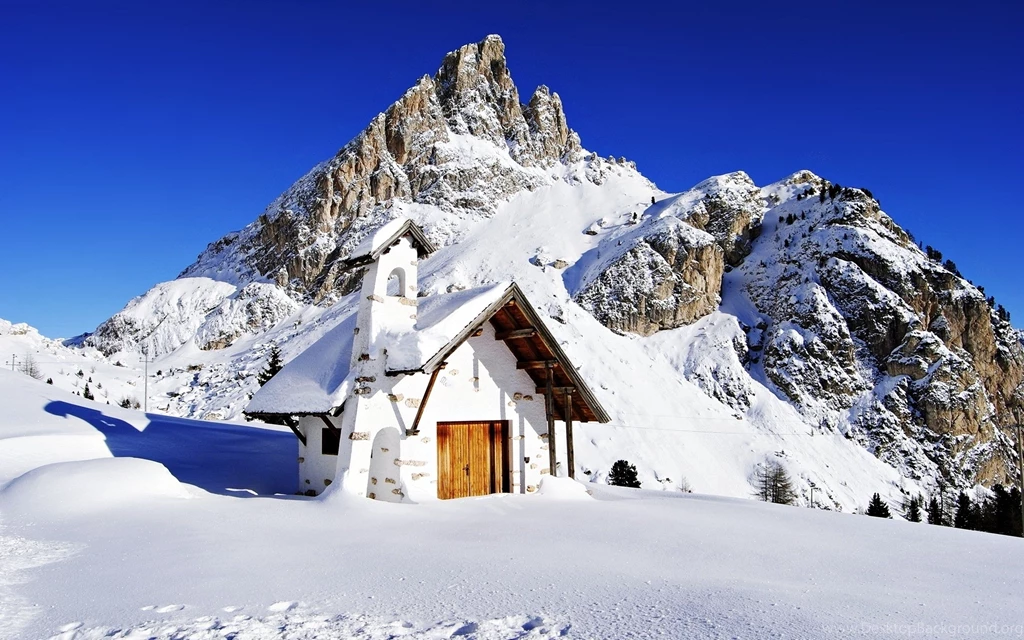Snow Mountains House Sky Blue Sunny Landscapes Nature Winter High ...