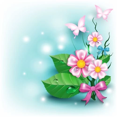 Flowers And Butterflies With Bow Backgrounds Vector 02   Vector ...