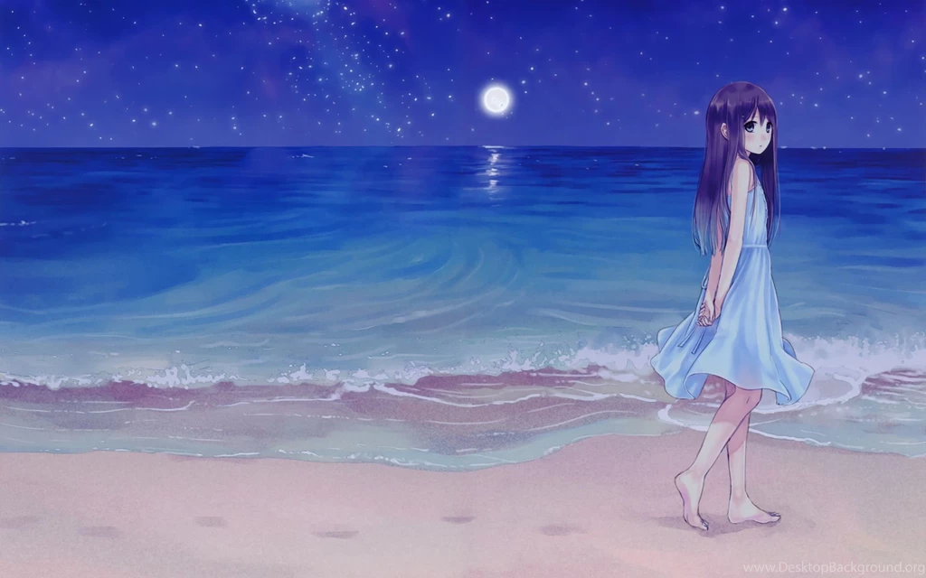 Girl Beach Night Anime Wallpapers HD