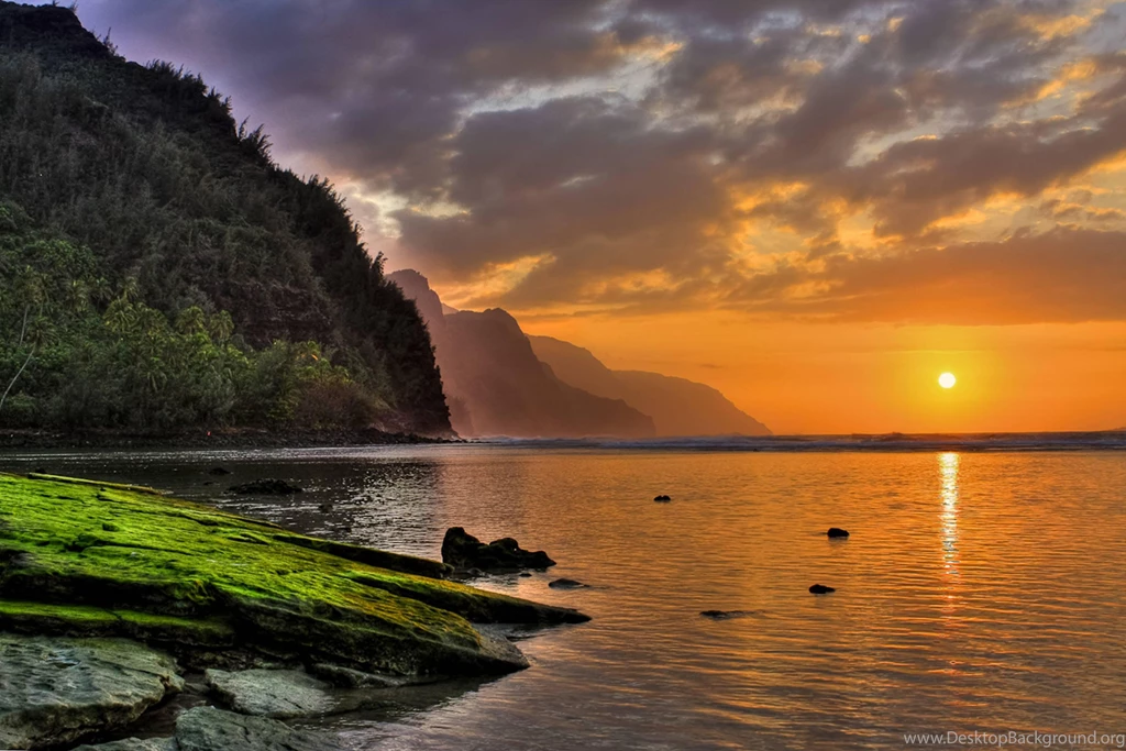 Glorious Sunset Over Kee Beach North Shore Kauai Hawaii (