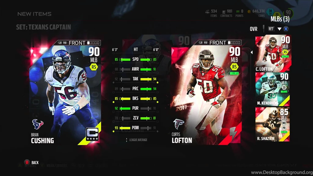 Madden NFL 16 Texans Captain Set 90 OVR Brian Cushing MUT ...
