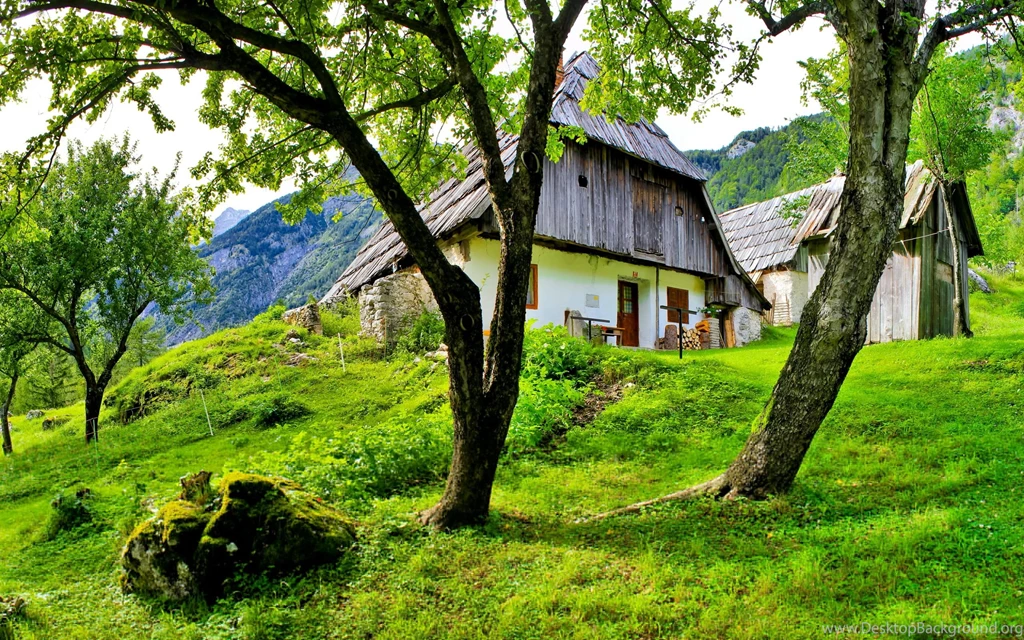 Scenery Slovenia Bovec Trees Grass Buildings House Wallpapers ...