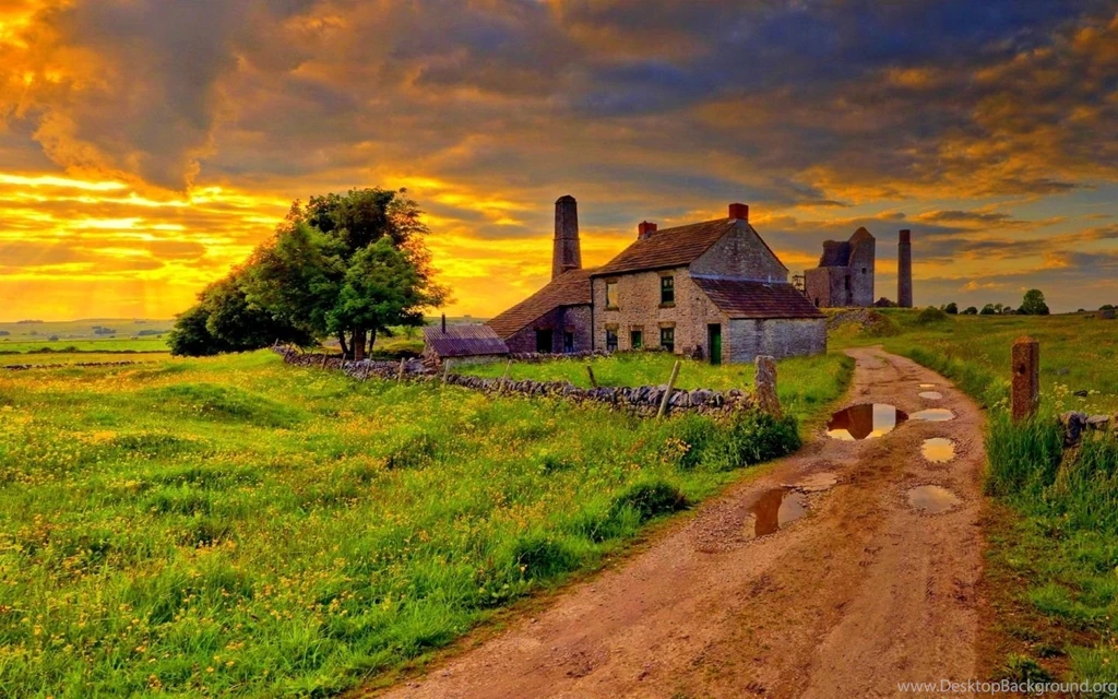 Grass House Road Scenic Skies Mac Wallpapers Download