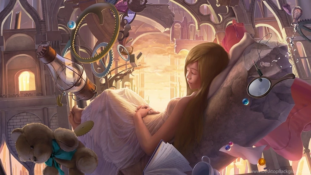 Download Wallpapers 1920x1080 Art, Girl, Surreal, Dream, Toy, Bear ...