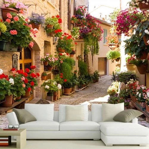 European Street Scenery Mural Wallpapers Flowers Full Wall Murals ...