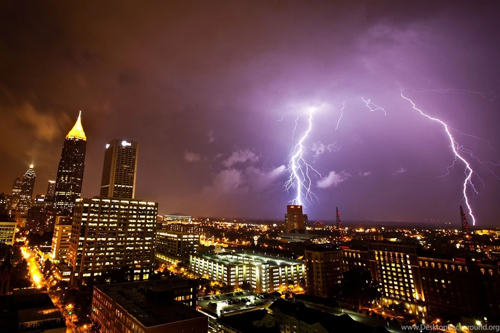 Skyscrapers: City Lightning Storm Buildings Night Weather Atlanta ...