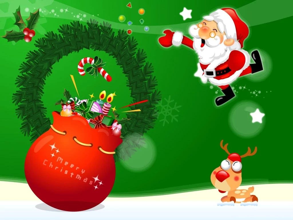 Santa Claus And Silly Reindeer Widescreen Wallpapers