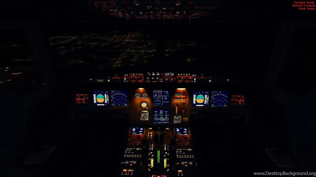 Illuminated Cockpit At Night Of Airbus A321
