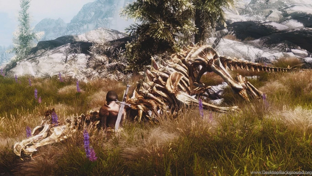 Download 1366x768 Skyrim Dragon Skeleton Wallpapers