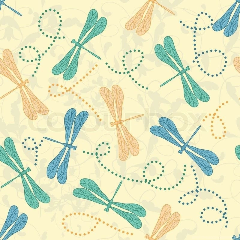 Vector Floral Backgrounds With Dragonfly. Clipping Mask