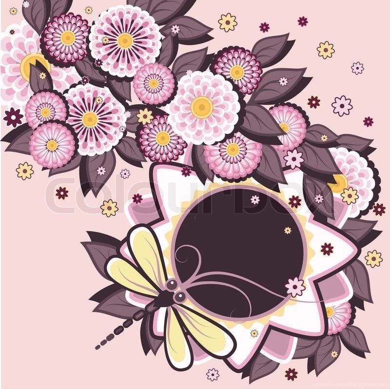 Floral Decorative Backgrounds With Daisies Patterns And Dragonfly ...