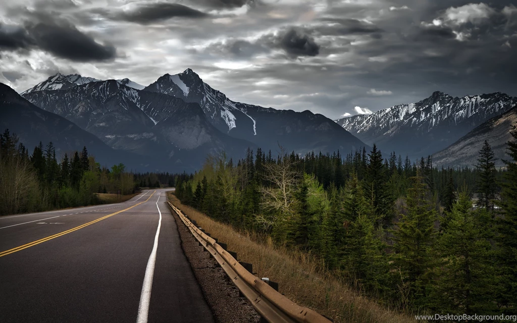Jasper Alberta Canada Canadian Rockies Mountain Road Forest Trees ...