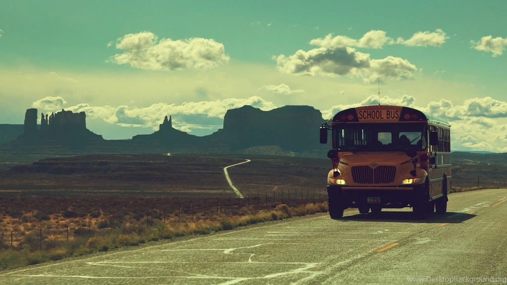 Mountains, Clouds, Vintage, Roads, School Bus :: Wallpapers