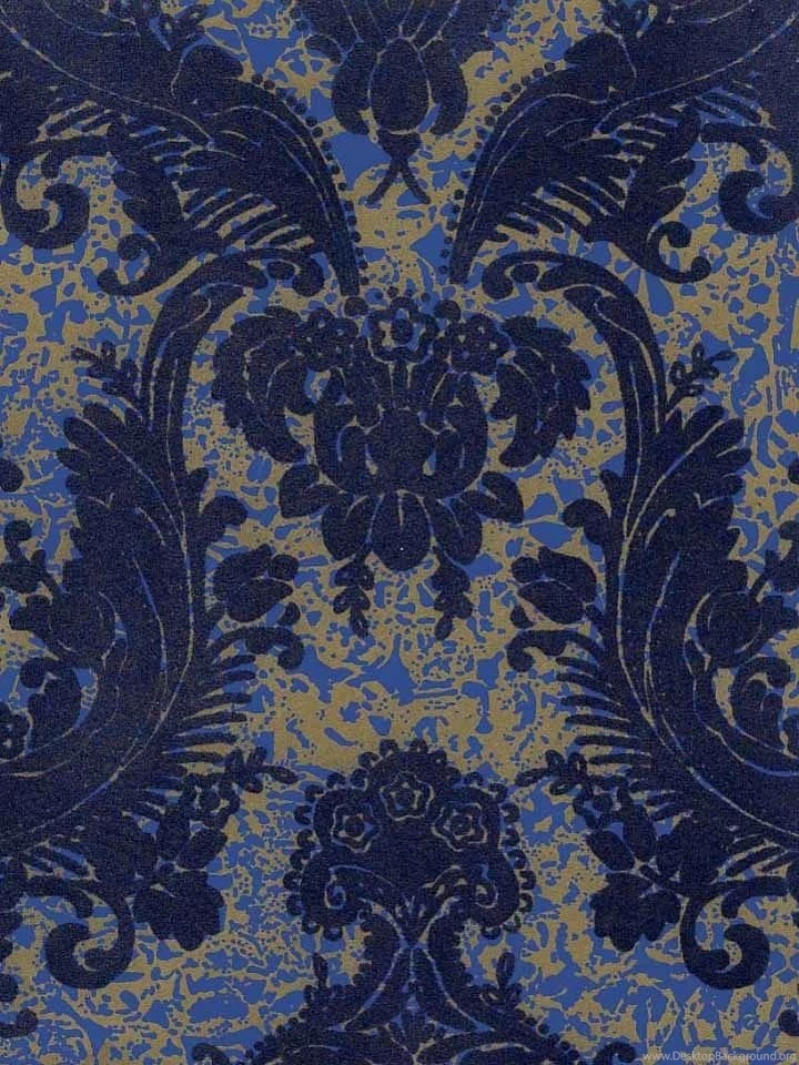 Victorian Flocked Velvet Wallpapers Blue On Gold/Blue [FLK 109 ...