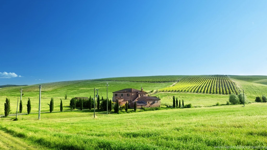 Farms Tuscan Farm Bright Summer Day Hills Fields Sky Wallpapers ...