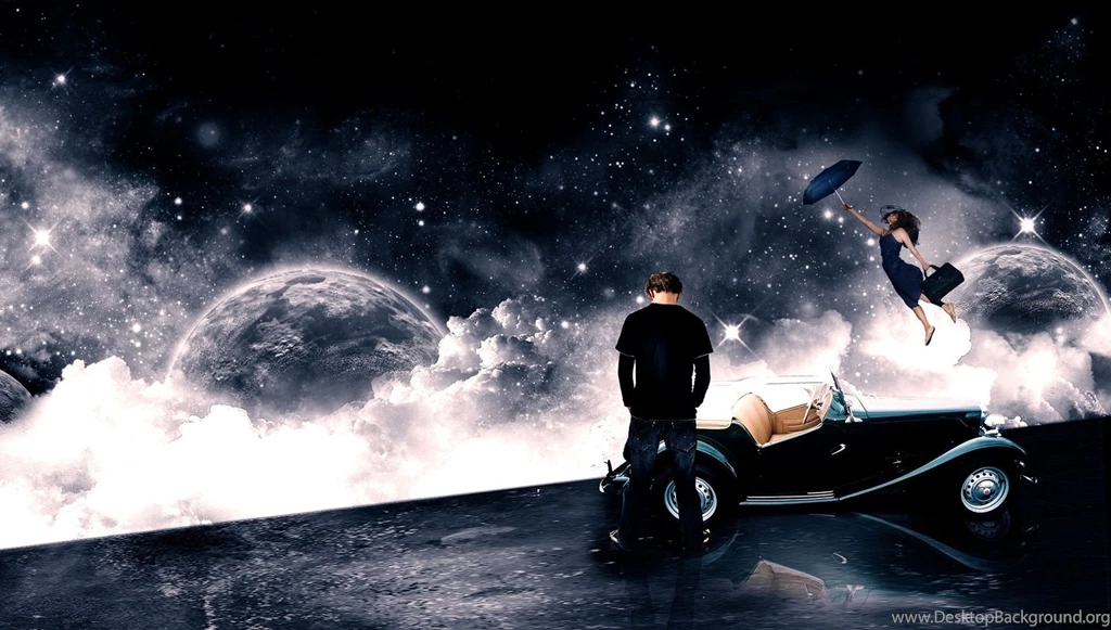 Man Watching Woman FLying To The Moon