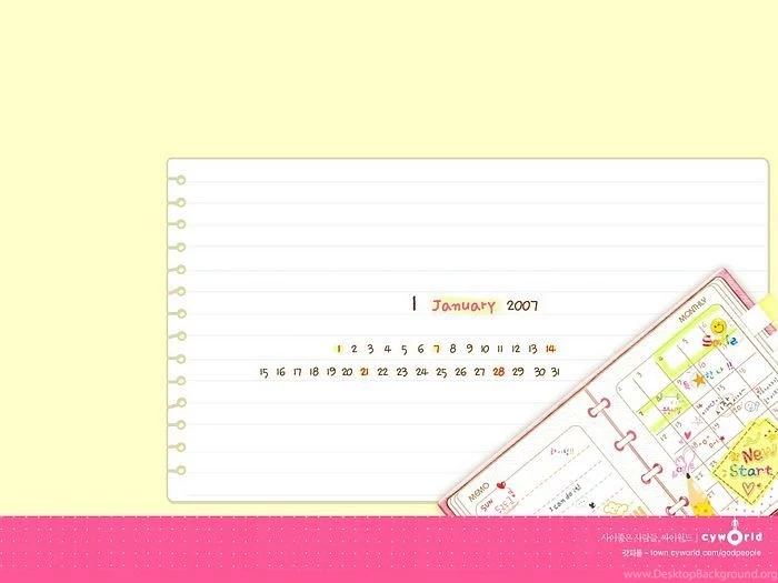 January Desktop Calendar Lovely Korea CG 9 Wallcoo.net