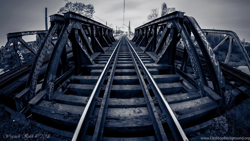 Water Black And White Blue Trains Bridges Urban Railroad Tracks ...