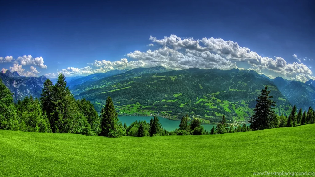 Relaxing Green Field, Lake & Mountains 1920x1080 Full HD 16/9 ...
