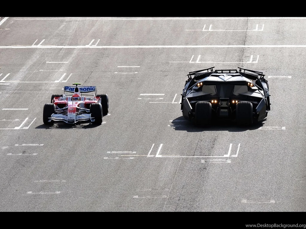 2008 Toyota TF108 And Dark Knight Batmobile   Timo Glock Drives ...