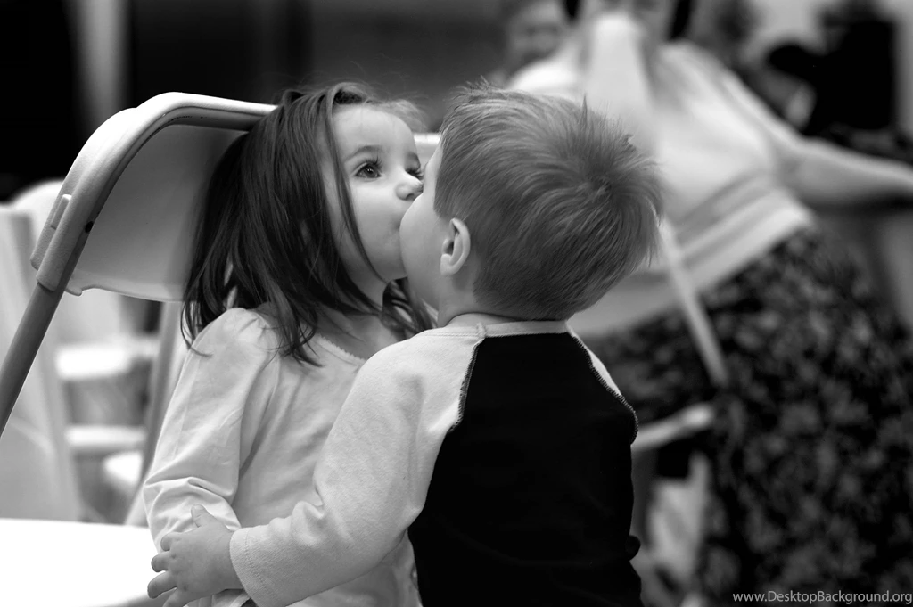 Mood Children Girl Boy Kiss Black And White