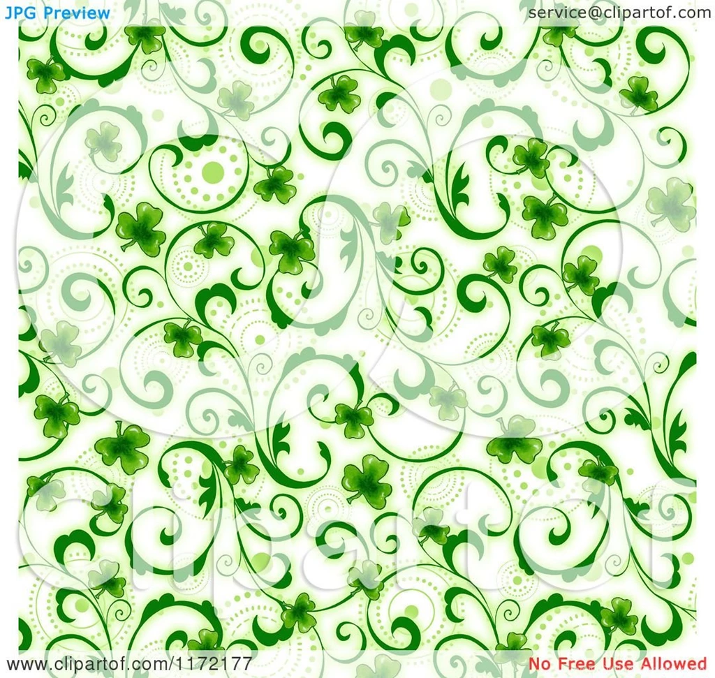 Clipart Of A St Patricks Day Themed Backgrounds Of Shamrock Swirls ...