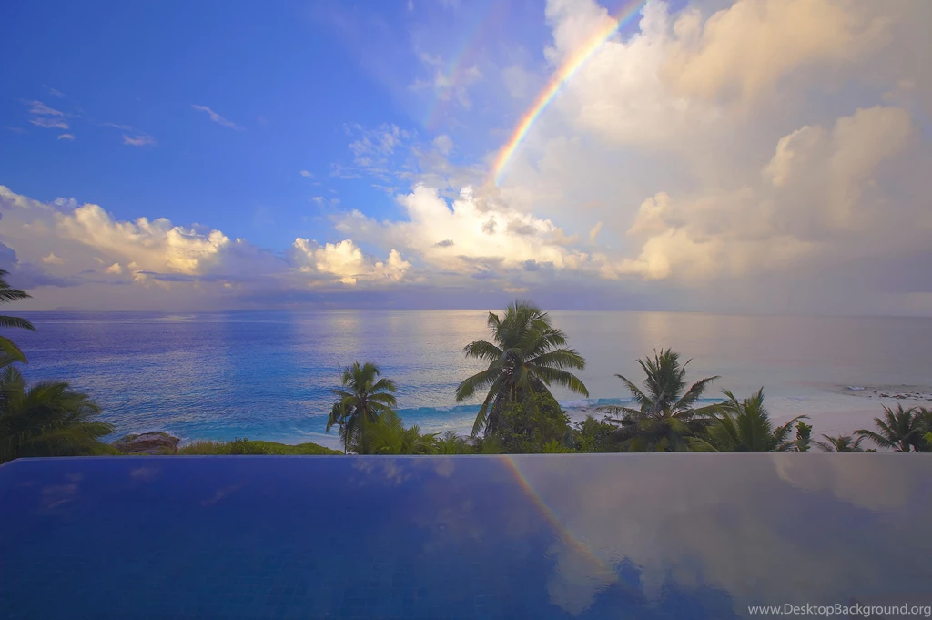 Wallpapers Tropics, Ocean, Clouds, Pool, Rainbow, Palm, Hotel ...