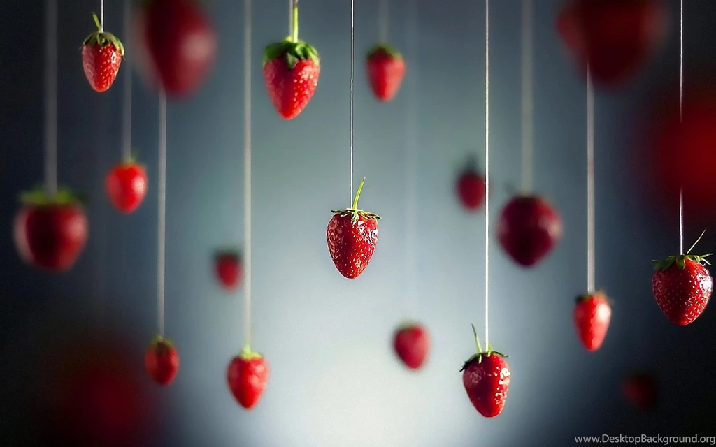 Minimalistic Fruits Hanging Strawberries Wallpapers
