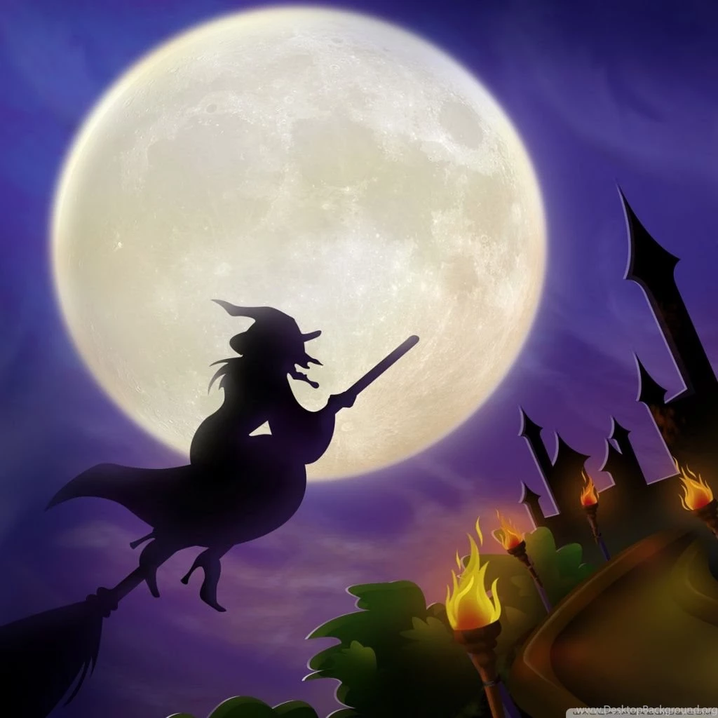 Witch On Broom Full Moon Hallowmas Halloween HD Desktop Wallpapers ...