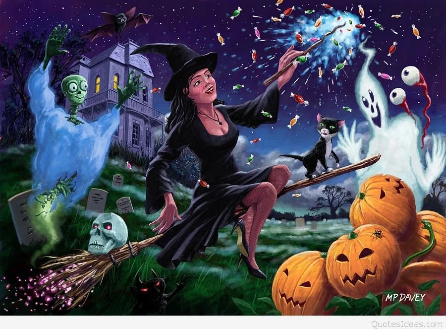 Happy Halloween Witch and pumpkins hd wallpapers.jpg