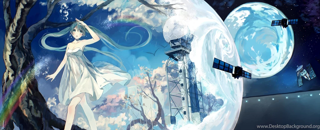Bou Shaku Breasts Cleavage Hatsune Miku Long Hair Planet Rainbow ...