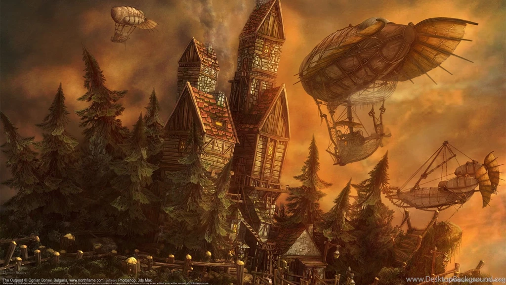 Wallpapers Airship, Steampunk, Dirigible, The Outpost.