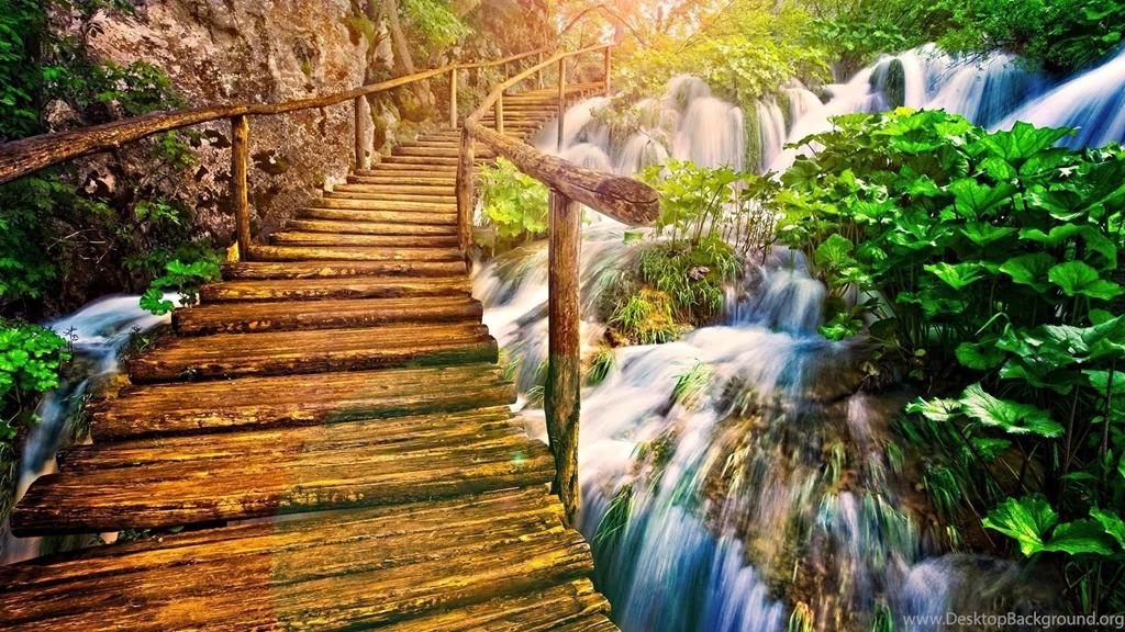 Wallpapers Bridge, Waterfalls, Greenery, Rock, Canyon, Nature ...