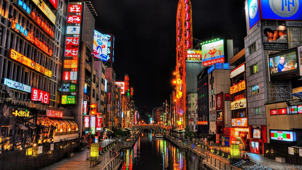 Osaka Asia Street Lights City Buildings