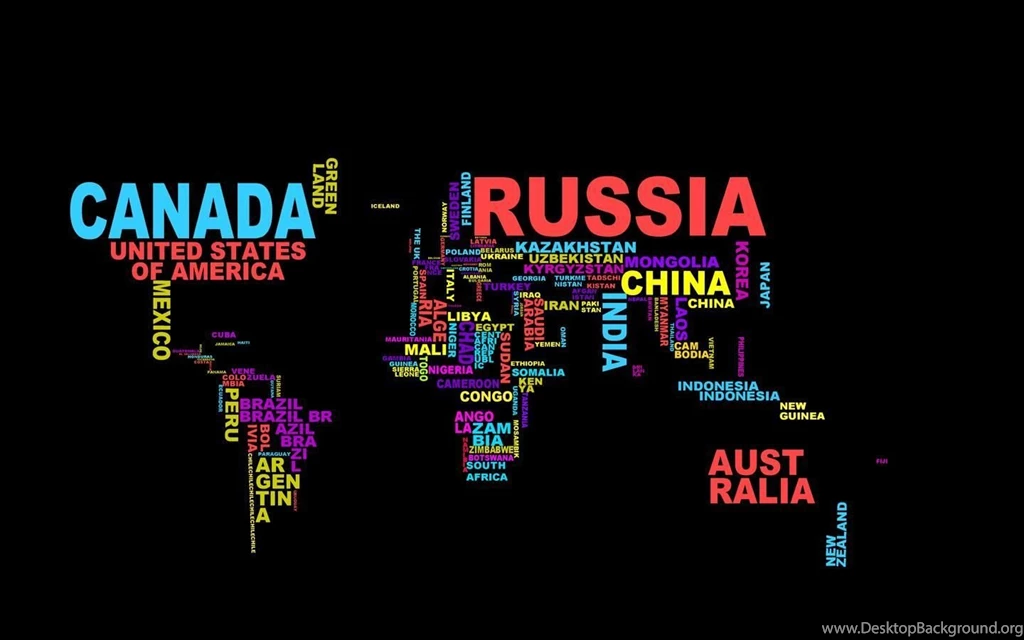 Typography Map Russia Canada Australia India China Abstract