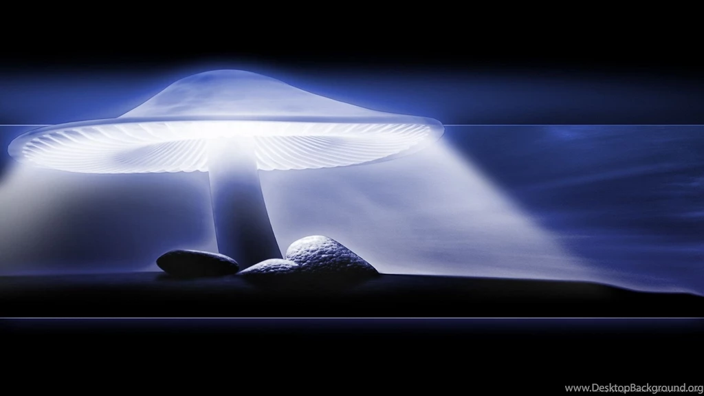 Mushroom, Blue, Wallpaper, Neon, Backgrounds, Ufo, Spaceship (