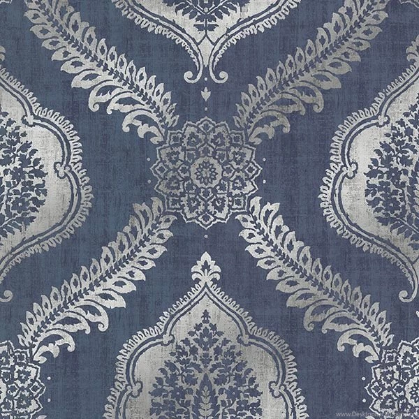 2618 21302 Navy Damask   Zoraya   Alhambra Wallpapers By Kenneth James