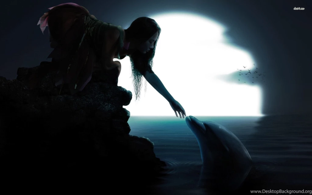 Dolphin And Girl In The Moonlight Wallpapers   Digital Art ...